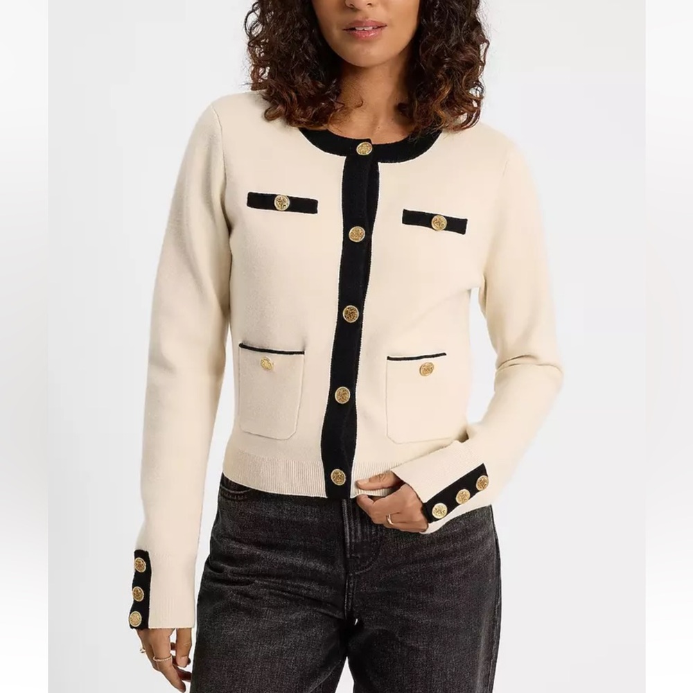 Express Tipped Novelty Button Sweater Cardigan Jacket Small